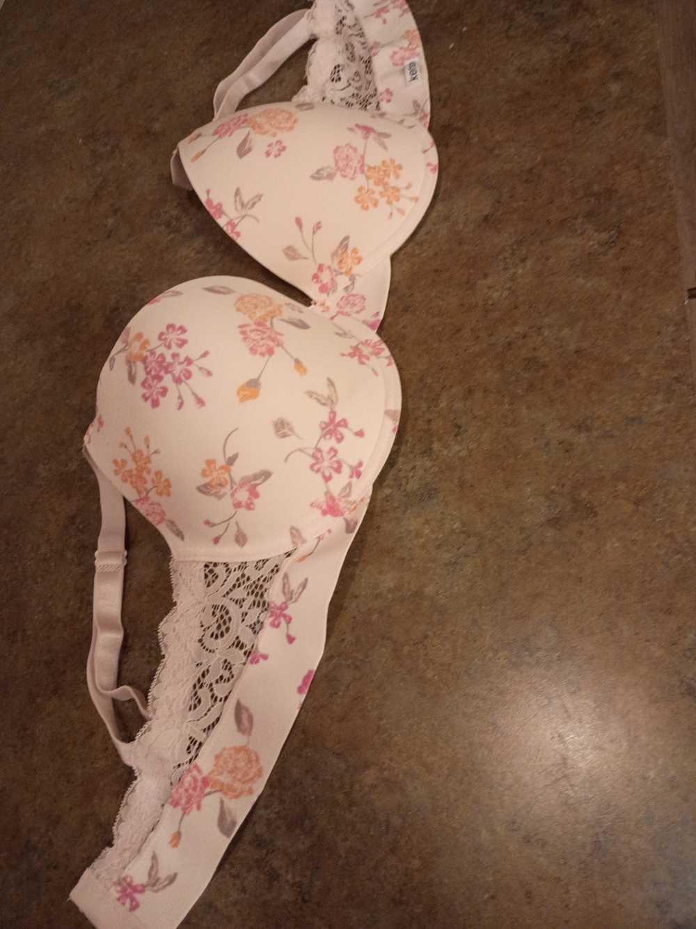 Kensie Cream Floral Molded Bra with Pink & Peach Blossoms